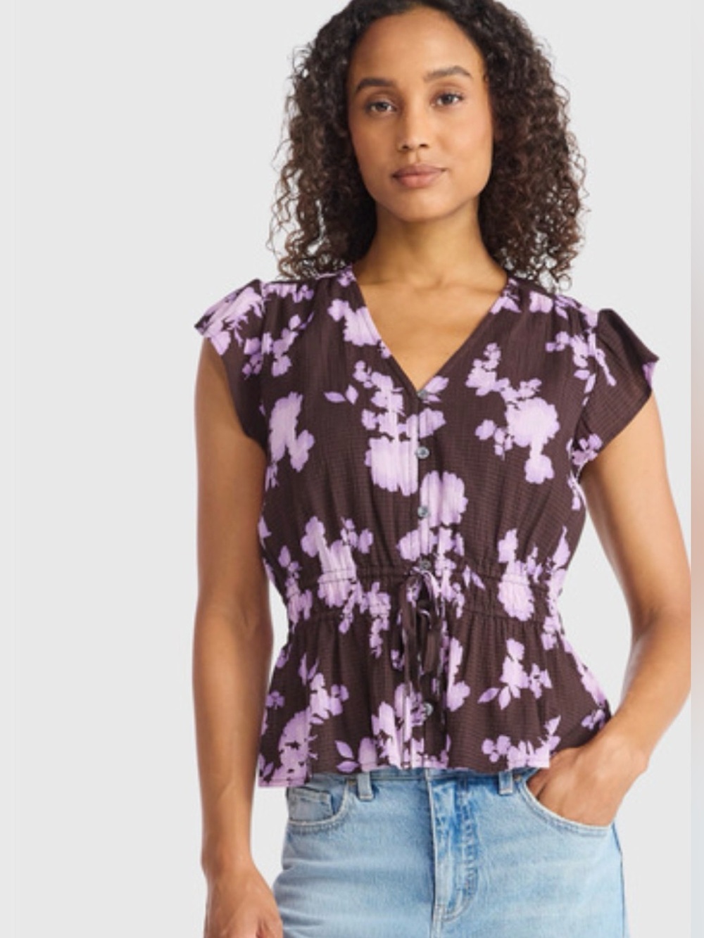 Time and Tru Women's Peplum Top with Flutter Sleeves, Size M (8-10)